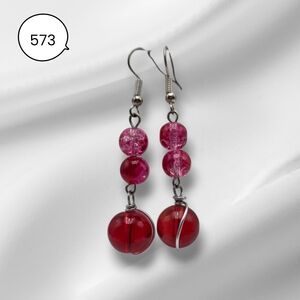 Red Crackle Bead & Red Glass Ball Dangle Earrings – Handmade Wire Wrap Jewelry